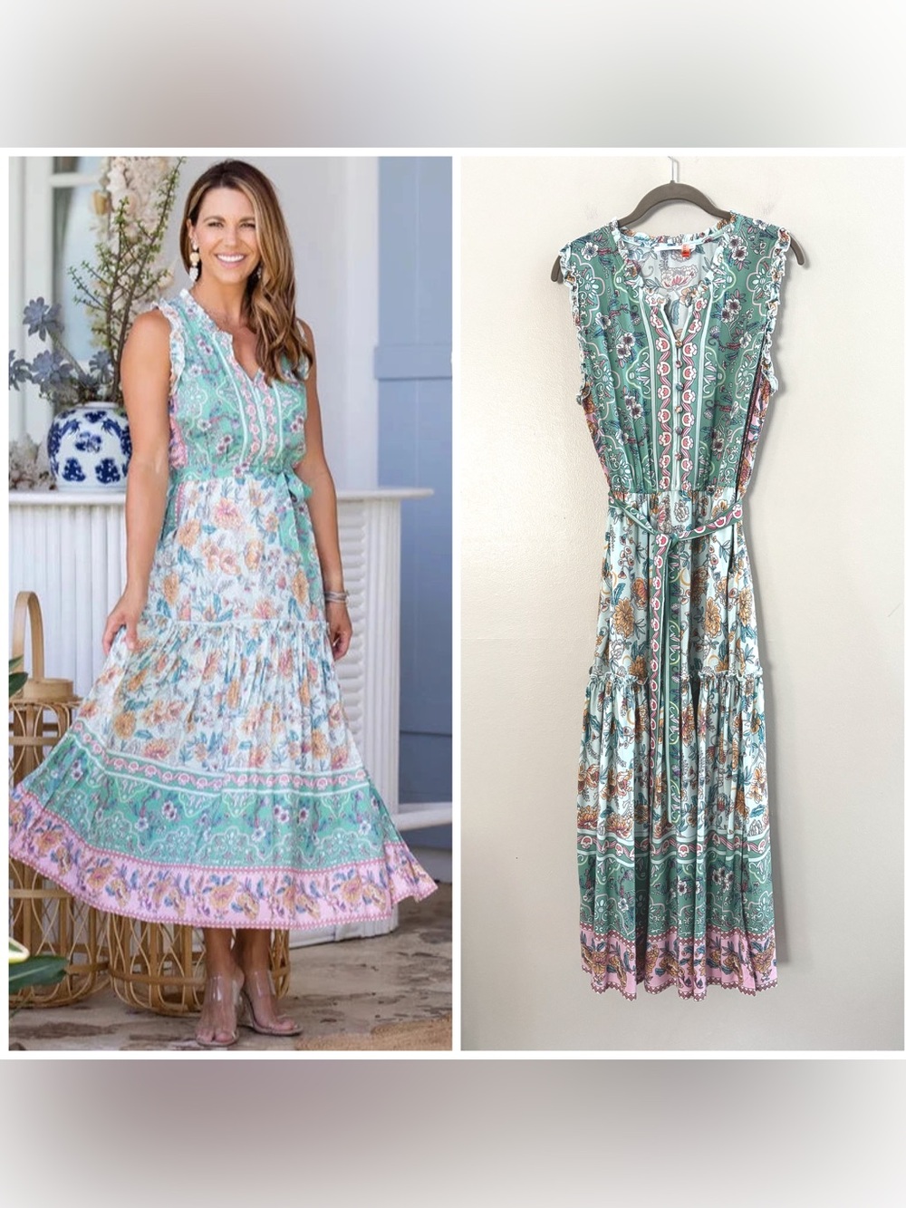 Walker & Wade Alexis Maxi Dress Floral Sleeveless V-Neck Cottagecore Boho Medium